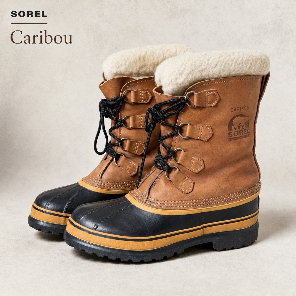 Vintage Canada Sorel Caribou Winter Boots Men's Size 10 Leather Wool Insulated